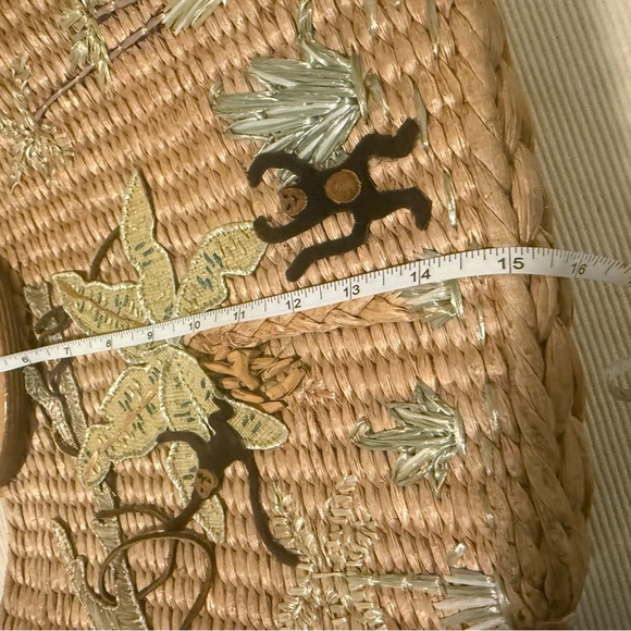 Cappelli Straworld Embroidered Straw Tote Monkey Palm Tropical Beach Bag - Picture 7 of 8